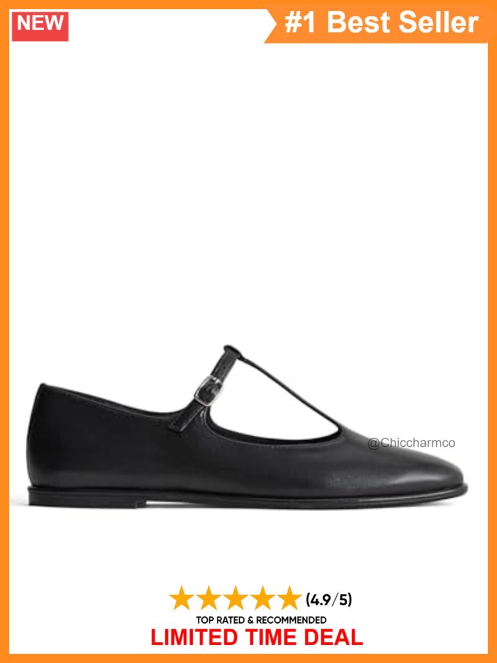 Leather T-Strap Flats Square Toe Buckle Casual Everyday Shoes